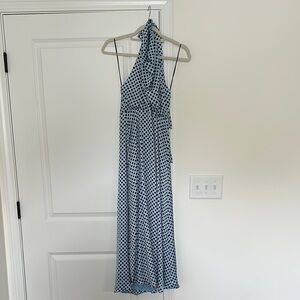 Zara Elegant Blue Polka Dot One-Shoulder Dress